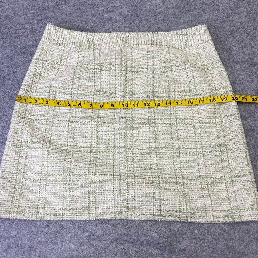 NEW LOFT Outlet Green White Plaid Tweed Mini Skirt Size 8 Boucle Wrap Style - Picture 11 of 12